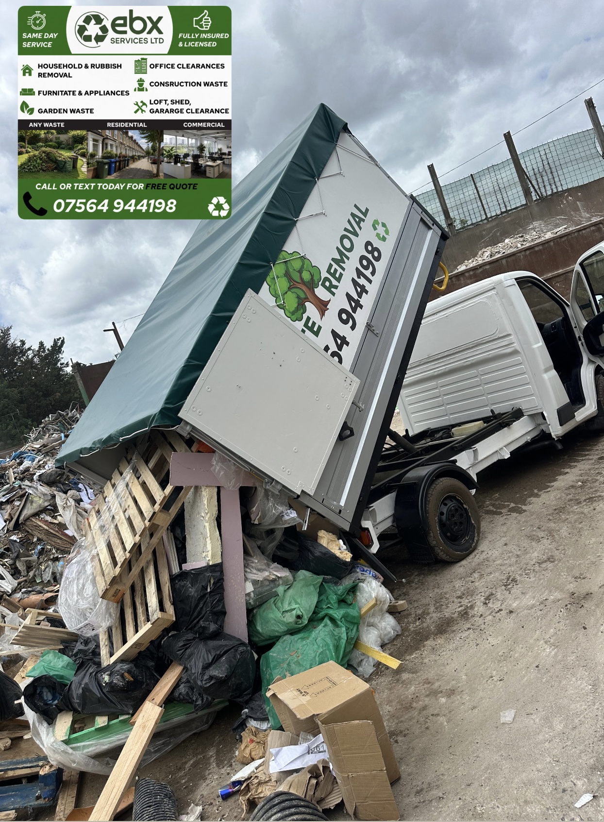 EBX Services waste removal truck tipping load
